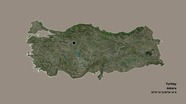 Kirklareli, province of Turkey, with its capital, localized, outlined and zoomed with informative overlays on a satellite map in the Stereographic projection. Animation 3D