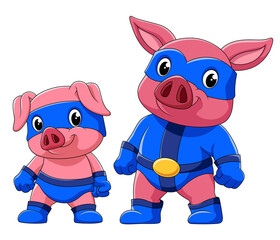 Two pig in a superhero costume