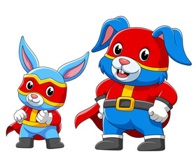 Two rabbit in a superhero costume