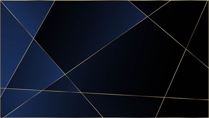 Blue Luxury Polygon Pattern. Gold Lines Triangular Premium Banner. 
