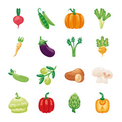 bundle of vegetables set icons