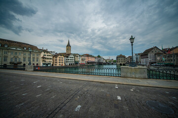 Obraz premium The bridges of Zurich over Limmat River - travel photography