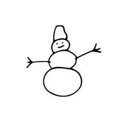 Snowman simple isolated . Hand drawn sketch of Christmas snowman in black isolated on white background. drawn snowman sign, label ,icon, poster, banner. for web page