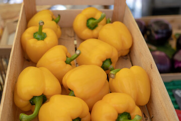 yellow peppers/ capsicum at local organic markets
