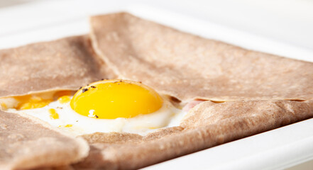 Close up of breakfast crepe