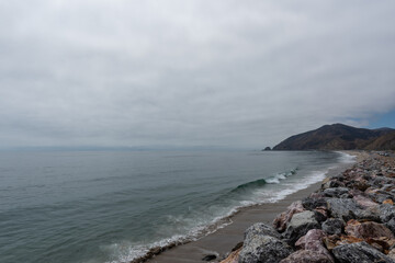 Fototapeta na wymiar Beautiful panoramic Pacific coast vista near Point Mugu, Southern California