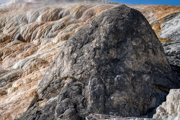 Devils Thumb formation along the terraces of Mammoth Hot Springs in Yellowstone National Park