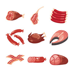 bundle of meat cuts set icons