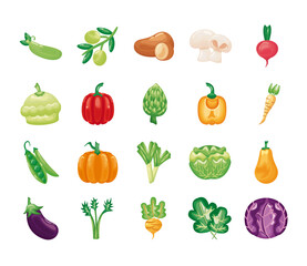 bundle of vegetables set icons