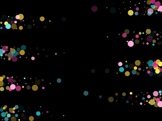 Memphis round confetti festive background in cyan blue, pink and yellow. Childish pattern vector.