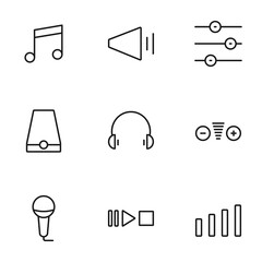 Set of sound volume process line icons contains headphones, speaker and more. 64x64 Pixel Perfect. vector illustration