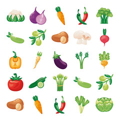 bundle of vegetables set icons