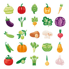 bundle of vegetables set icons