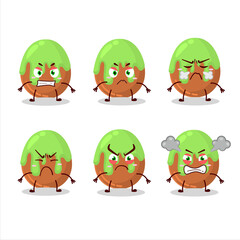 Choco green candy cartoon character with various angry expressions