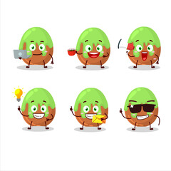 Choco green candy cartoon character with various types of business emoticons
