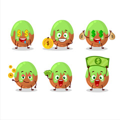 Choco green candy cartoon character with cute emoticon bring money