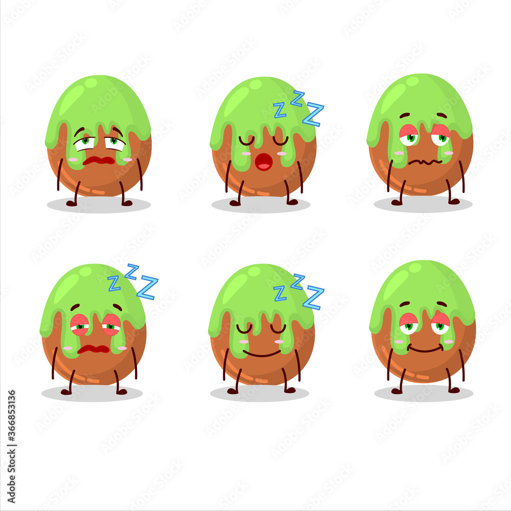 Poster cartoon character of choco green candy with sleepy expression