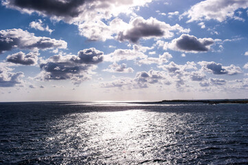 Obraz premium The Cococay beach and seascape Bahama background blue sky.