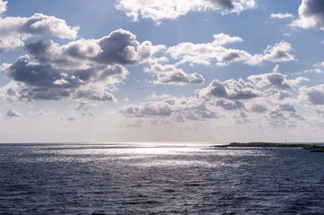 The Cococay beach and seascape Bahama background blue sky.