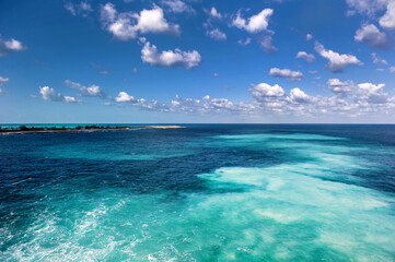The Cococay beach and seascape Bahama background blue sky.
