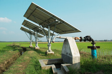 solar panels produce electric which can run submerge water pump for irrigation of water in...