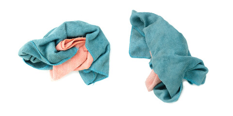 Old dirty torn rag isolated on white background. Cleaning rag.