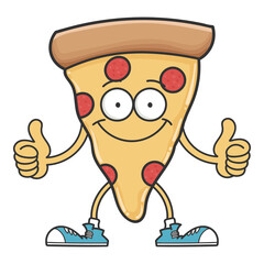 smiling happy pizza cartoon character