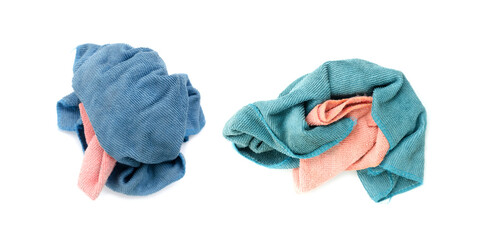Old dirty torn rag isolated on white background. Cleaning rag.