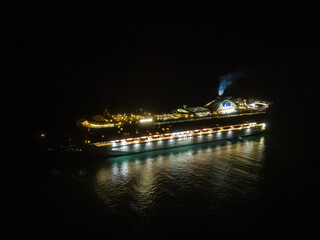Fototapeta na wymiar Beautiful aerial view of an empty Gigantic Cruise ship park in Costa Rica due to quarantine