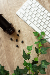 Computer and eye supplement. Tired eyes, blueberries, fatigue, supplements, nutrients, etc.  パソコンと目のサプリメント。疲れ目、ブルーベリー、疲労、サプリメント、栄養素など