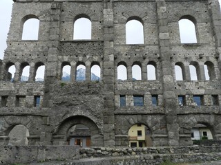 Fototapeta na wymiar Aosta, Italy, Large Fragment of a Roman Wall