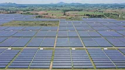 Solar energy farm. Aerial view of a solar farm in Asia.