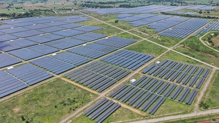 Solar energy farm. Aerial view of a solar farm in Asia.
