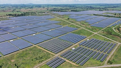 Solar energy farm. Aerial view of a solar farm in Asia.