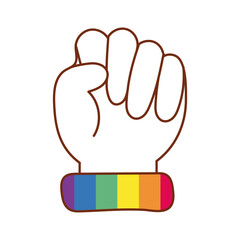 hand fist protest gay flag line and fill style icon