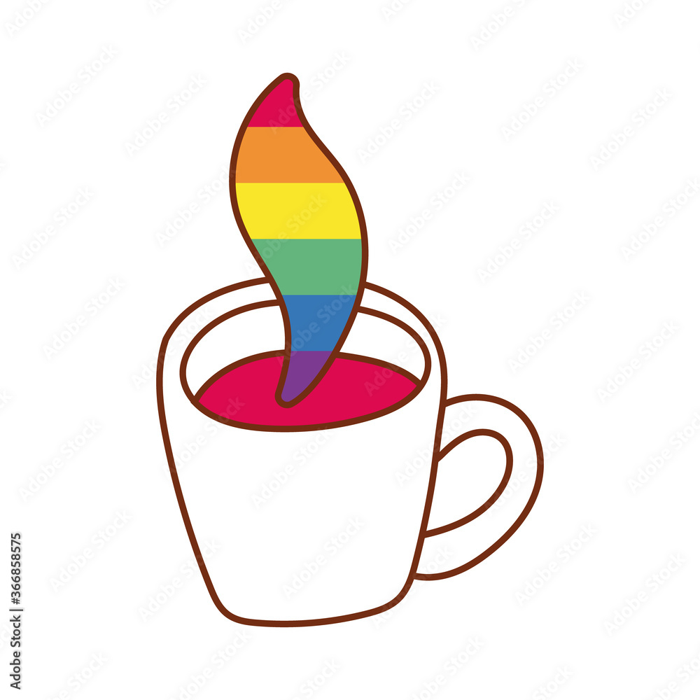 Poster coffee cup gay flag line and fill style icon