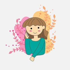 girl with phone illustration, cute and simple with cartoon doodle style, good for banner, icon, printable in t-shirt, card, invitation card, sticker mug and etc