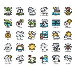 Set of weather thin line and pixel perfect icons for any web and app project.