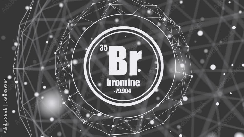 Wall mural Bromine chemical element. Sign with atomic number and atomic weight. Chemical element of periodic table. Molecule and communication background. Connected lines with dots. - Wall murals