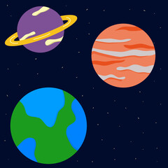Illustrator vector of universe with planet, world, Saturn, Jupiter,earth