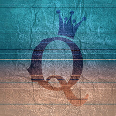 Vintage queen silhouette. Medieval queen profile. Fashion branding royal emblem with Q letter