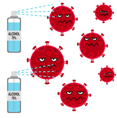 Illustrator vector of Virus protection with alcohol 75%, kill virus with alcohol, covid-19 protect
