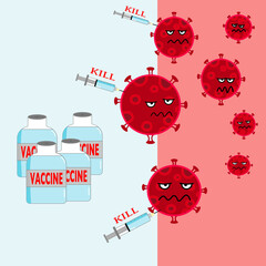 Illustrator vector of vaccine for kill virus, rescues from illness by vaccine, covid-19 vaccine, virus protection