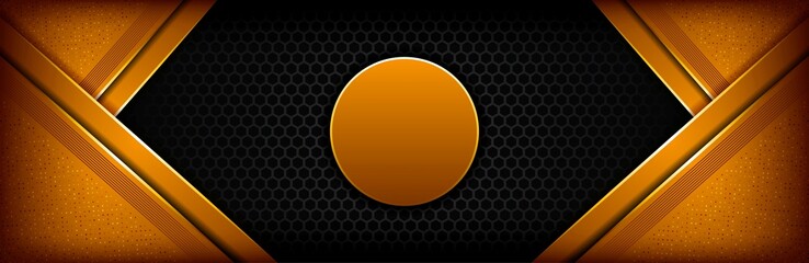 Abstract 3d black technology background overlap layers on dark space with orange light effect decoration