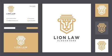 Lion law abstract with pillar logo luxury design for your company. Premium Vector
