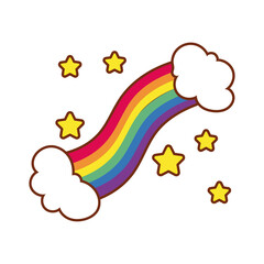 cute rainbow with stars gay flag line and fill style icon