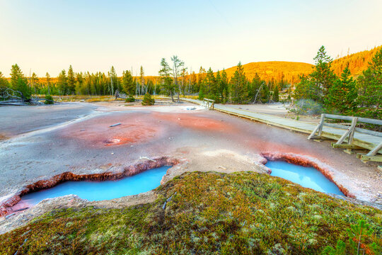 Hot Spring Pools At Artists Paintpot Trail At Yellowstone National Park