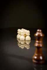 Chess pieces on a reflective surface