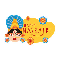 happy navratri celebration with laces and goddess AMBA decorative flat style