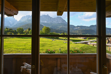 View from the hotel room to the Alps